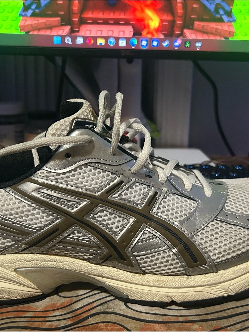 Asics White and Gray Mesh Running Sneakers size 11.5 us men